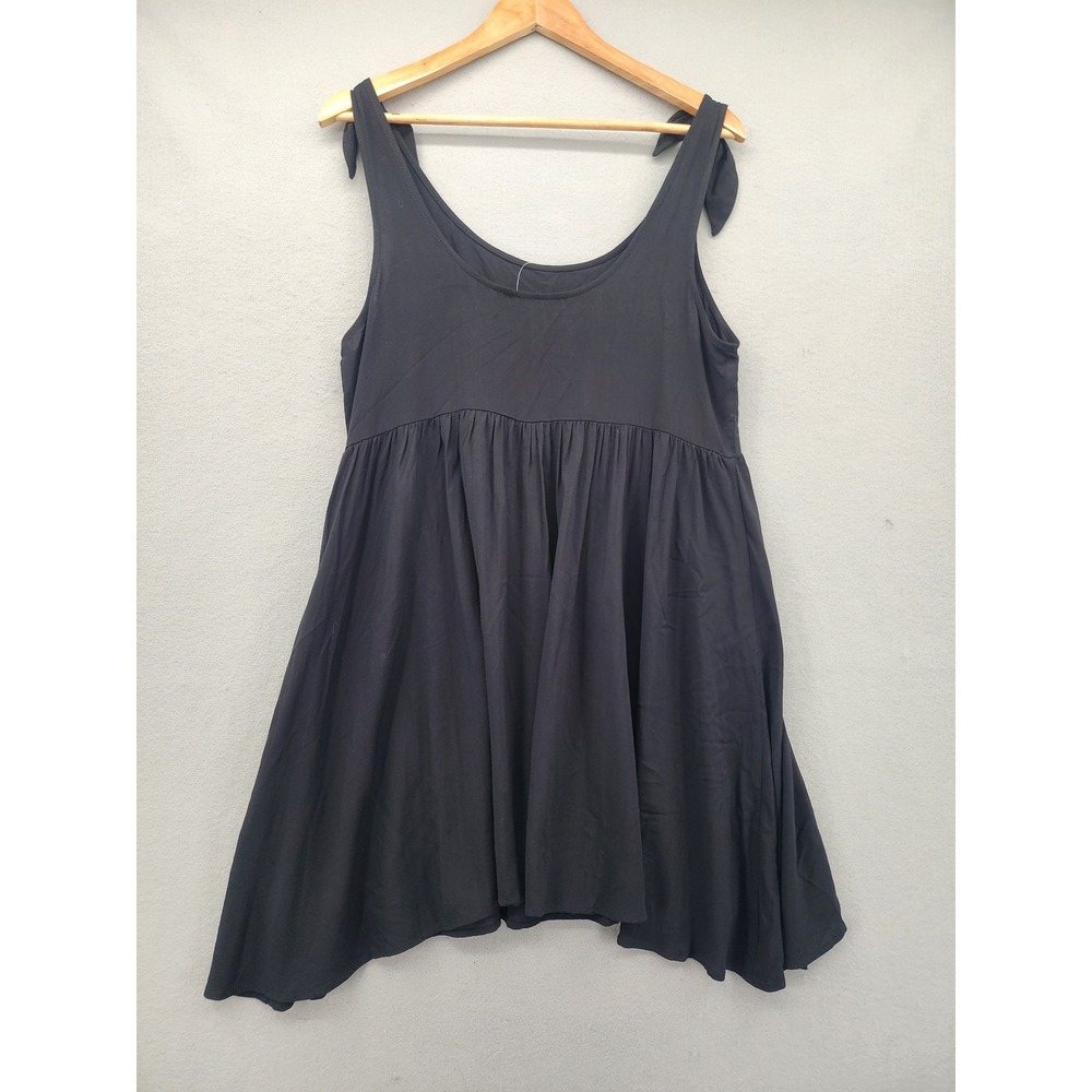 Forever‎ 21 Black Tie Shoulder Babydoll Mini Dress Womens Medium NWT Summer Boho - Picture 5 of 10